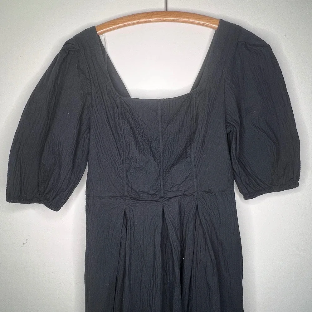 Black Milkmaid Square Neck Crinkle Puff‎ Sleeve Maxi Dress Size Large Cottage